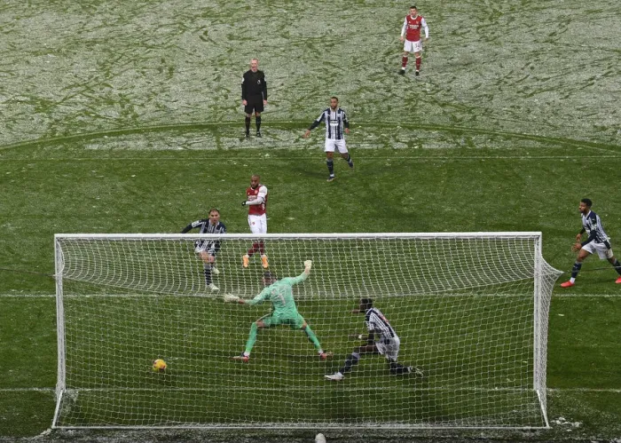 Framed Print : Alexandre Lacazette Scores Arsenal's Third Goal: West Bromwich Albion vs Arsenal, Premier League 2020-21