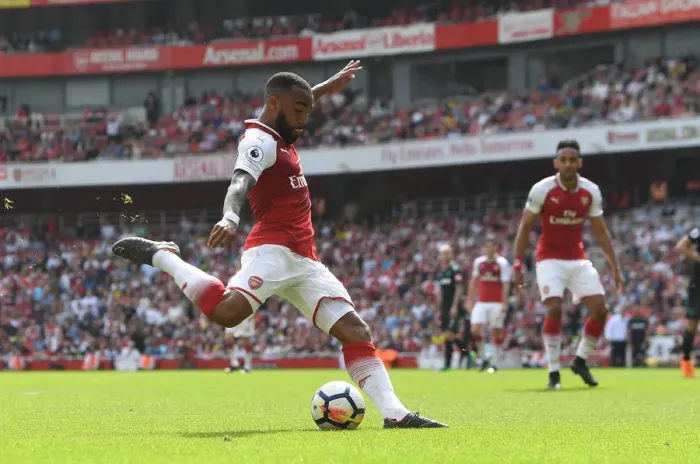 Framed Print : Alexandre Lacazette Scores Arsenal's Third Goal Against West Ham United, April 2018 Framed Print : Alexandre Lacazette Scores Arsenal's Third Goal Against West Ham United, April 2018