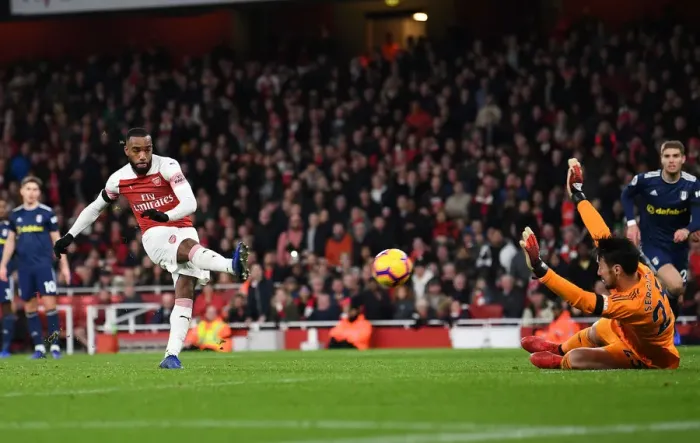 Framed Print : Alexandre Lacazette Scores Arsenal's Second Goal vs. Fulham (2018-19)