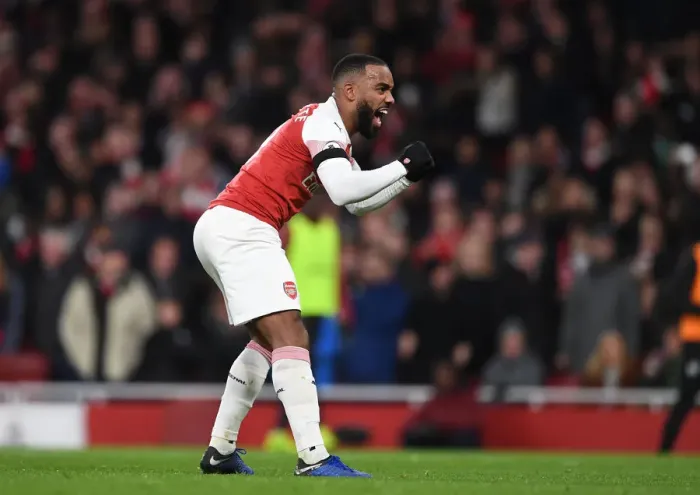 Framed Print : Alexandre Lacazette Scores Arsenal's Second Goal vs. Fulham (2018-19)