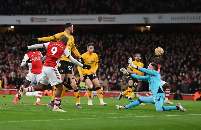 Framed Print : Alexandre Lacazette Scores Arsenal's Second Goal Against Wolverhampton Wanderers in the 2021-22 Premier League