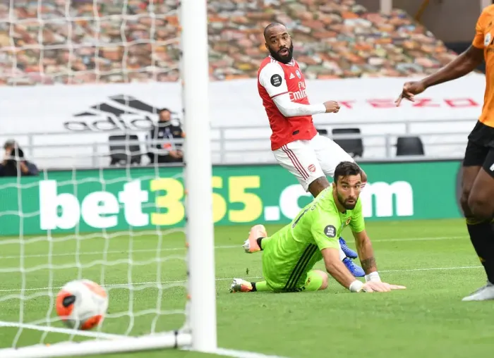 Framed Print : Alexandre Lacazette Scores Arsenal's Second Goal: Wolverhampton Wanderers vs Arsenal FC, Premier League 2019-2020
