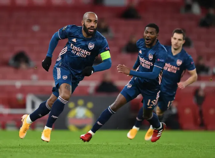 Framed Print : Alexandre Lacazette Scores First Arsenal Goal in Europa League: Arsenal 1-0 Rapid Wien (2020-21)