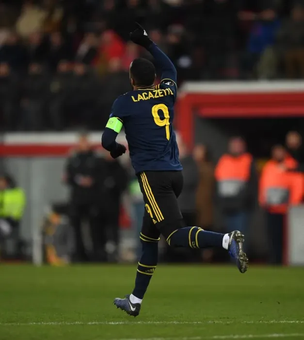 Framed Print : Alexandre Lacazette Scores First Goal: Arsenal's Europa League Victory over Standard Liege (December 2019)