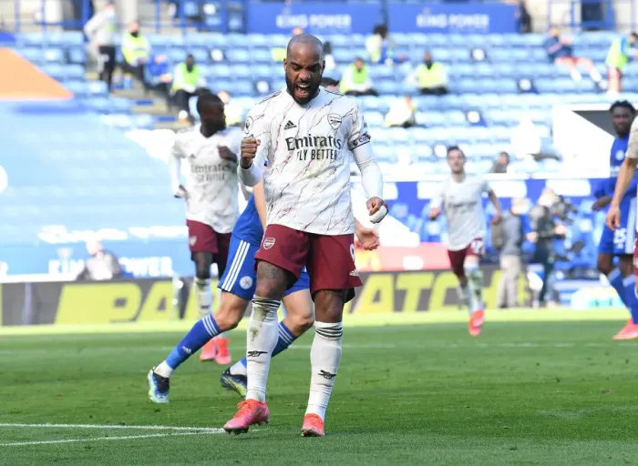 Framed Print : Alexandre Lacazette Scores the Thrilling Second Goal: Leicester City vs Arsenal, Premier League 2020-21