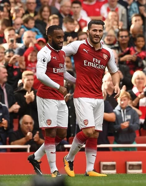 Alexandre Lacazette and Sead Kolasinac Celebrate Arsenal's Second Goal vs AFC Bournemouth (2017-18)