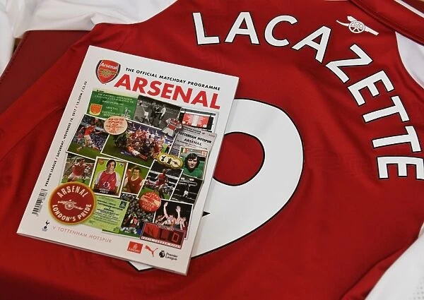Alexandre Lacazette's Arsenal Shirt and Match Programme before Arsenal vs. Tottenham Hotspur (2017-18)