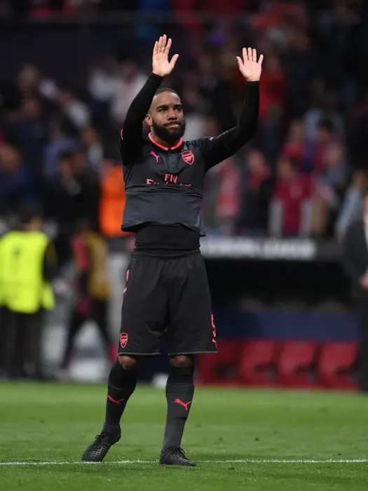 Framed Print : Alexandre Lacazette's Emotional Reaction: Atletico Madrid vs. Arsenal, UEFA Europa League Semi-Final (2017-18)