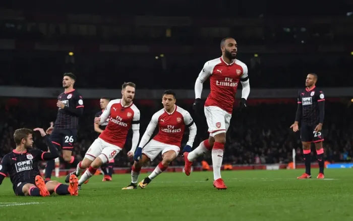 Framed Print : Alexandre Lacazette's Goal Celebration: Arsenal vs Huddersfield Town, Premier League 2017-18 Framed Print : Alexandre Lacazette's Goal Celebration: Arsenal vs Huddersfield Town, Premier League 2017-18