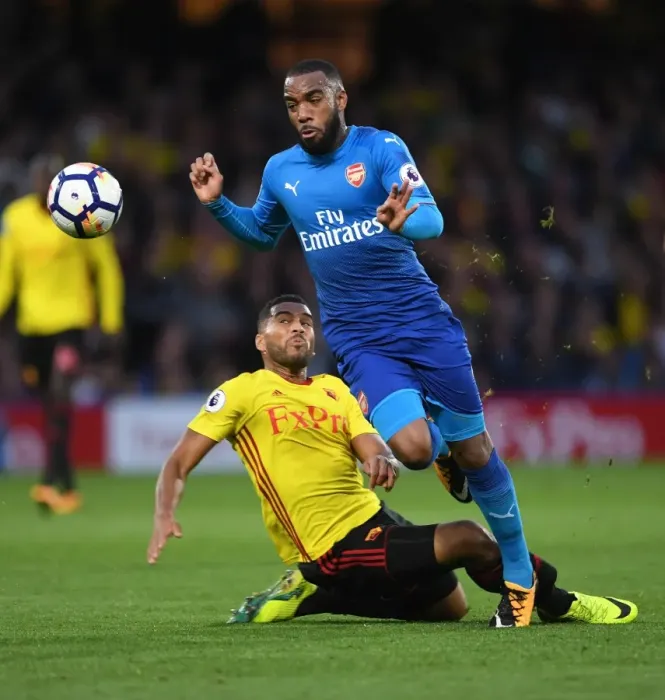 Framed Print : Alexandre Lacazette's Slick Move: Outmaneuvering Adrian Mariappa in Arsenal's Victory over Watford (2017-18) Framed Print : Alexandre Lacazette's Slick Move: Outmaneuvering Adrian Mariappa in Arsenal's Victory over Watford (2017-18)