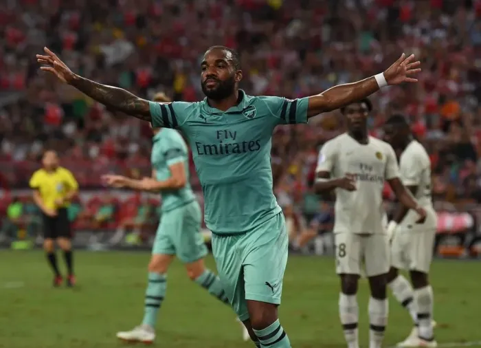 Framed Print : Alexandre Lacazette's Stunning Goal: Arsenal's Victory Over Paris Saint-Germain in 2018 International Champions Cup (Singapore)