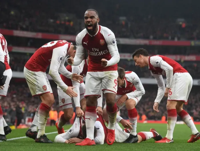 Framed Print : Alexis Lacazette Celebrates Shkodran Mustafi's Goal: Arsenal vs. Tottenham, Premier League 2017-18 Framed Print : Alexis Lacazette Celebrates Shkodran Mustafi's Goal: Arsenal vs. Tottenham, Premier League 2017-18