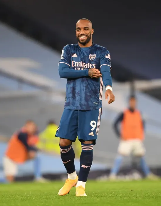 Framed Print : Alexis Lacazette Faces Manchester City at Empty Etihad Stadium during the 2020-21 Premier League Match Framed Print : Alexis Lacazette Faces Manchester City at Empty Etihad Stadium during the 2020-21 Premier League Match