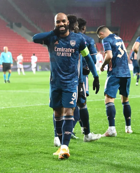 Framed Print : Alexis Lacazette Scores as Arsenal Advance in Europa League Quarterfinals Against Slavia Praha (Prague, 2021)