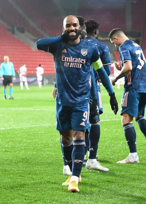 Framed Print : Alexis Lacazette Scores as Arsenal Advance to Europa League Semis: Slavia Prague vs Arsenal, Prague, Czech Republic, April 2021