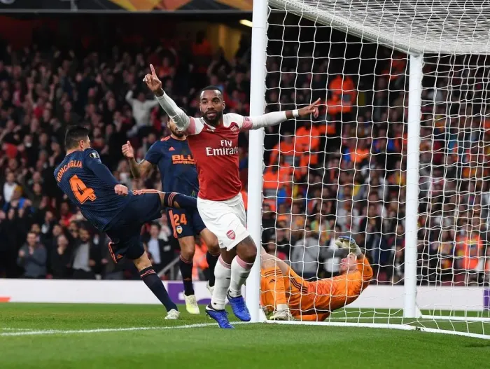 Framed Print : Alexis Lacazette Scores in Arsenal's Europa League Semi-Final Win over Valencia