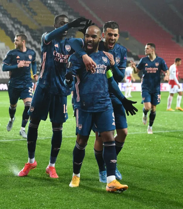 Framed Print : Alexis Lacazette Scores in Empty Eden Arena: Arsenal's Europa League Victory Over Slavia Praha