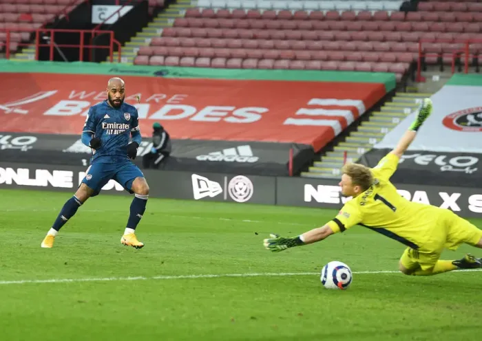 Framed Print : Alexis Lacazette Scores First Goal: Sheffield United vs. Arsenal, 2021-21 Premier League (Behind Closed Doors)