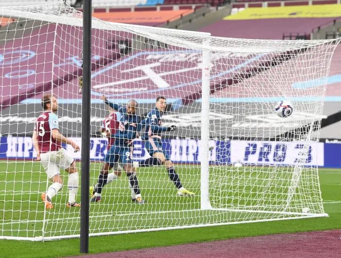 Framed Print : Alexis Lacazette Scores Third Goal: West Ham United vs. Arsenal, Premier League 2021 (Behind Closed Doors)