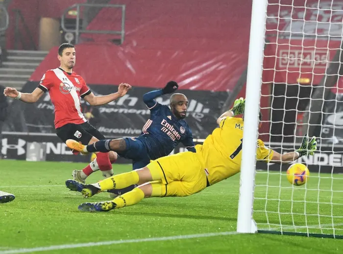 Framed Print : Alexis Lacazette Scores Third: Arsenal's Triumph at Empty St. Mary's Stadium, Premier League 2021 Framed Print : Alexis Lacazette Scores Third: Arsenal's Triumph at Empty St. Mary's Stadium, Premier League 2021