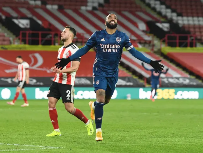 Framed Print : Alexis Lacazette's Hat-Trick: Arsenal's Empty Victory in Sheffield United, Premier League 2020-21