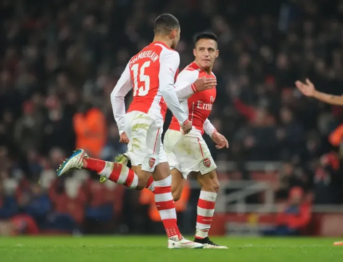 Framed Print : Alexis Sanchez and Alex Oxlade-Chamberlain Celebrate Goals in Arsenal's FA Cup Victory over Hull City