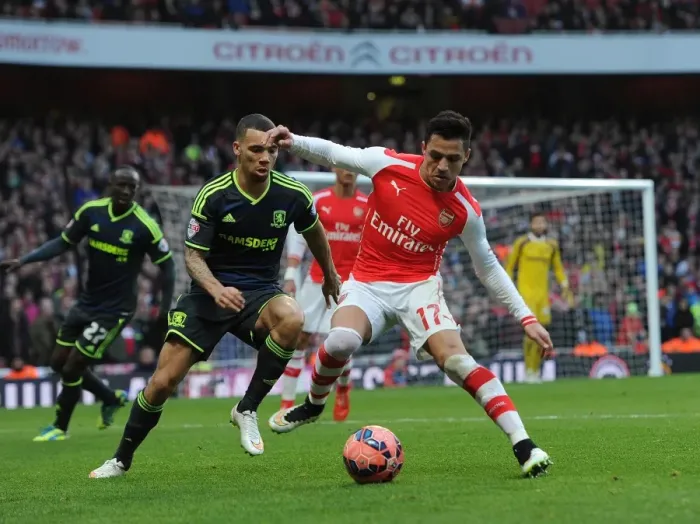 Framed Print : Alexis Sanchez (Arsenal) Ryan Fredericks (Middlesbrough). Arsenal 2: 0 Middlesbrough Framed Print : Alexis Sanchez (Arsenal) Ryan Fredericks (Middlesbrough). Arsenal 2: 0 Middlesbrough