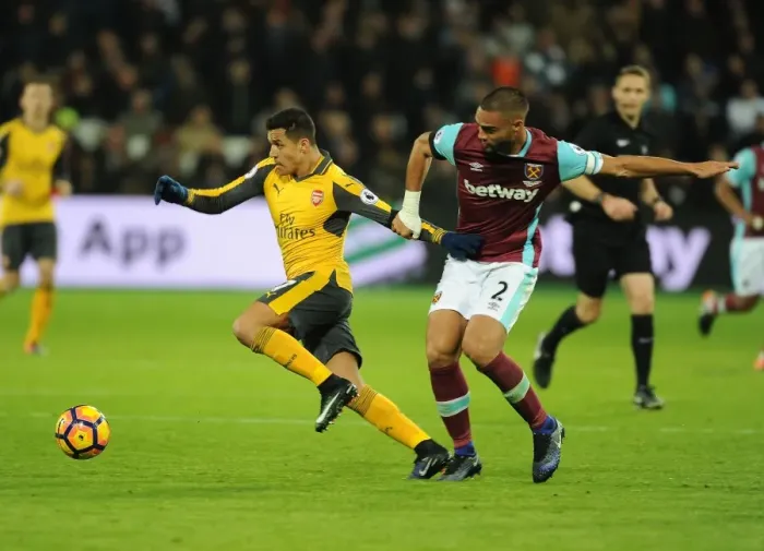 Framed Print : Alexis Sanchez Breaks Past Winston Reid: West Ham United vs. Arsenal, Premier League 2016-17