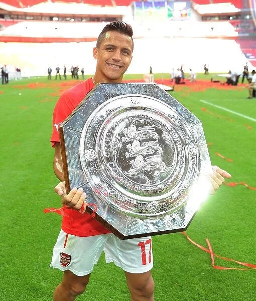 Alexis Sanchez Celebrates Arsenal's FA Community Shield Victory over Manchester City