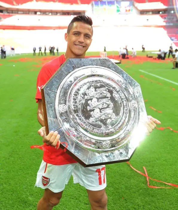 Framed Print : Alexis Sanchez Celebrates Arsenal's FA Community Shield Victory over Manchester City