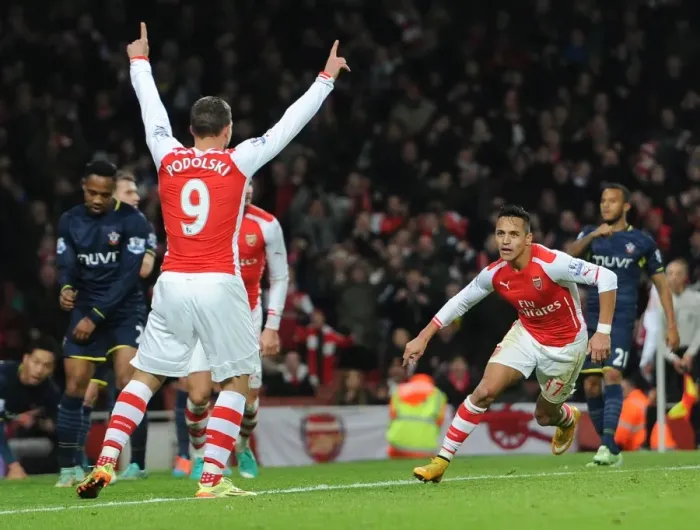 Framed Print : Alexis Sanchez celebrates scoring Arsenals goal. Arsenal 1: 0 Southampton. Barclays Premier League Framed Print : Alexis Sanchez celebrates scoring Arsenals goal. Arsenal 1: 0 Southampton. Barclays Premier League