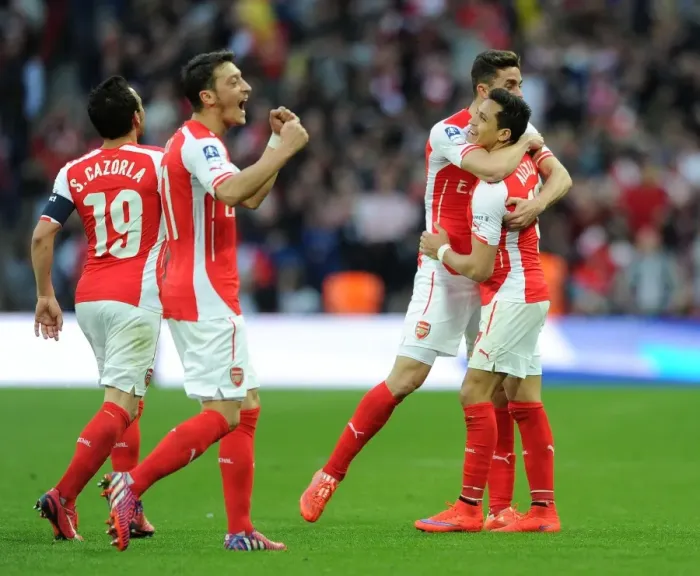 Framed Print : Alexis Sanchez and Gabriel: Arsenal's Unstoppable Duo Celebrate FA Cup Semi-Final Goals (2015)