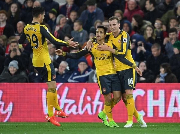Alexis Sanchez, Granit Xhaka, and Rob Holding Celebrate Arsenal's Goal Against Middlesbrough (2016-17)