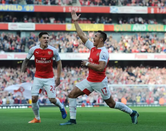 Framed Print : Alexis Sanchez and Hector Bellerin: Arsenal's Unstoppable Duo Celebrate First Goal Against Manchester United (2015 / 16) Framed Print : Alexis Sanchez and Hector Bellerin: Arsenal's Unstoppable Duo Celebrate First Goal Against Manchester United (2015 / 16)