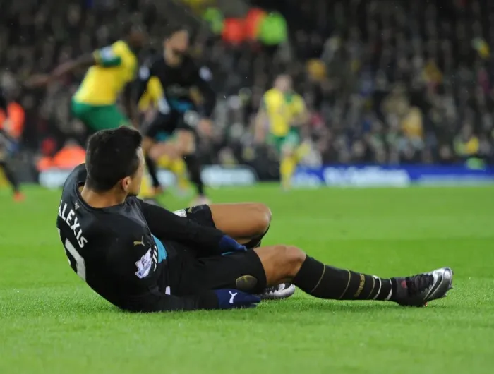 Framed Print : Alexis Sanchez: Injured in Arsenal's Clash against Norwich City (2015-16)