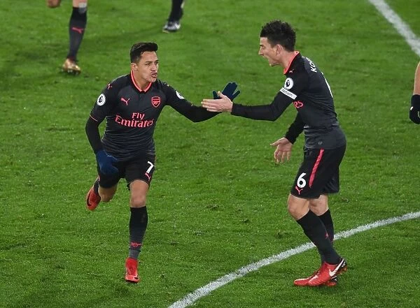 Alexis Sanchez and Laurent Koscielny Celebrate Arsenal's Goal Against Crystal Palace (2017-18)