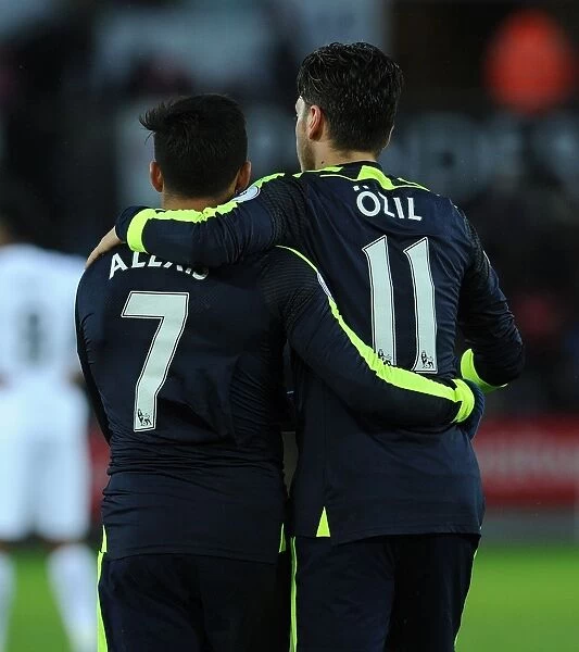 Alexis Sanchez and Mesut Ozil Celebrate Goals: Swansea City vs. Arsenal, Premier League 2016-17