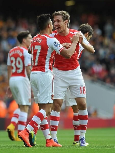 Alexis Sanchez and Nacho Monreal Celebrate First Goal: Arsenal vs Hull City, 2014-15 Premier League