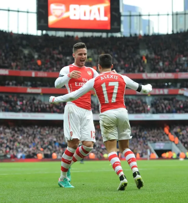 Framed Print : Alexis Sanchez and Olivier Giroud: United in Victory - Arsenal's Second Goal vs Stoke City (2014-15) Framed Print : Alexis Sanchez and Olivier Giroud: United in Victory - Arsenal's Second Goal vs Stoke City (2014-15)