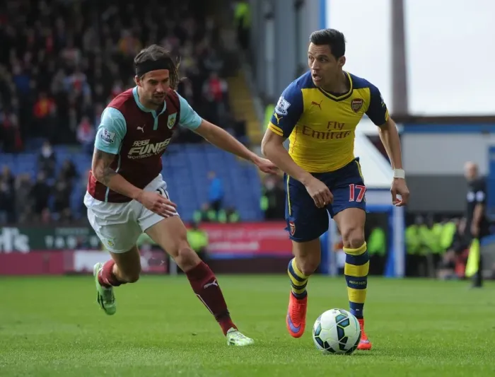 Framed Print : Alexis Sanchez Outruns George Boyd: Burnley vs Arsenal, Premier League 2014 / 15