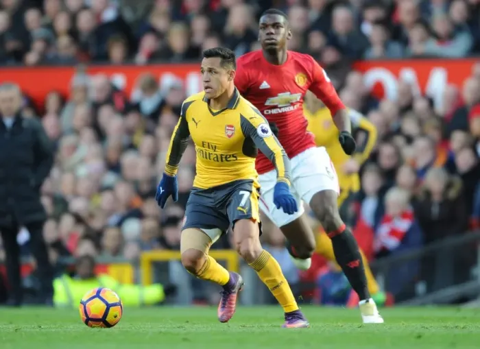 Framed Print : Alexis Sanchez Outsmarts Pogba: A Premier League Battle - Arsenal vs. Manchester United (November 2016)