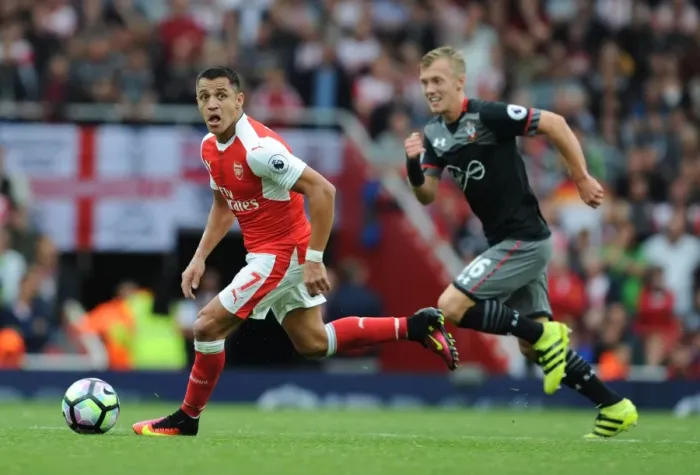 Framed Print : Alexis Sanchez Outsmarts Ward-Prowse: Arsenal vs. Southampton, 2016-17 Premier League Framed Print : Alexis Sanchez Outsmarts Ward-Prowse: Arsenal vs. Southampton, 2016-17 Premier League