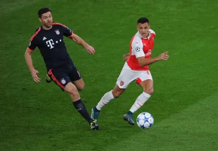 Framed Print : Alexis Sanchez Outsmarts Xabi Alonso: Arsenal vs Bayern Munich Champions League Showdown Framed Print : Alexis Sanchez Outsmarts Xabi Alonso: Arsenal vs Bayern Munich Champions League Showdown