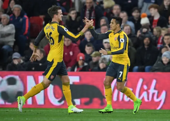 Framed Print : Alexis Sanchez and Rob Holding: United in Victory - Arsenal's First Goal Against Middlesbrough (2016-17) Framed Print : Alexis Sanchez and Rob Holding: United in Victory - Arsenal's First Goal Against Middlesbrough (2016-17)