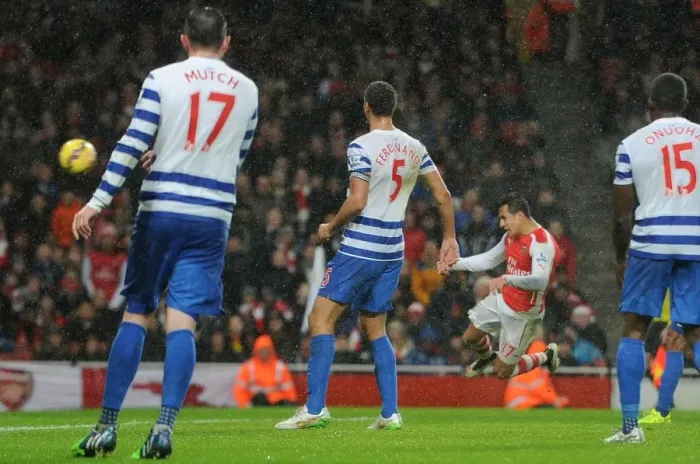 Framed Print : Alexis Sanchez Scores for Arsenal Against Queens Park Rangers, 2014-15 Premier League Framed Print : Alexis Sanchez Scores for Arsenal Against Queens Park Rangers, 2014-15 Premier League