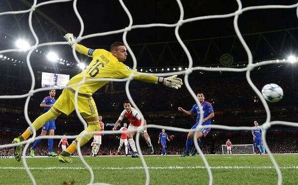 Alexis Sanchez Scores Arsenal's Second Goal Against Olympiacos in the 2015 Champions League