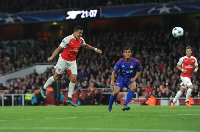 Framed Print : Alexis Sanchez Scores Arsenal's Second Goal Against Olympiacos in the 2015 / 16 UEFA Champions League Framed Print : Alexis Sanchez Scores Arsenal's Second Goal Against Olympiacos in the 2015 / 16 UEFA Champions League