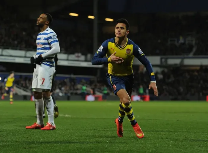 Framed Print : Alexis Sanchez Scores Arsenal's Second Goal against Queens Park Rangers (2014-15) Framed Print : Alexis Sanchez Scores Arsenal's Second Goal against Queens Park Rangers (2014-15)