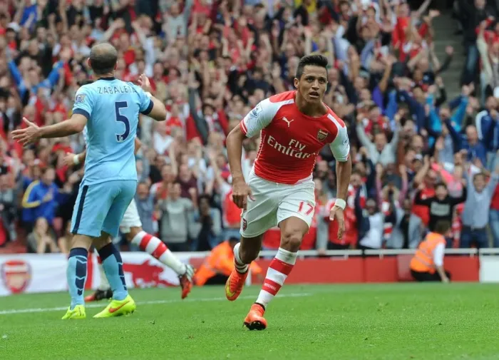 Framed Print : Alexis Sanchez Scores Arsenal's Second Goal vs Manchester City (2014-15)