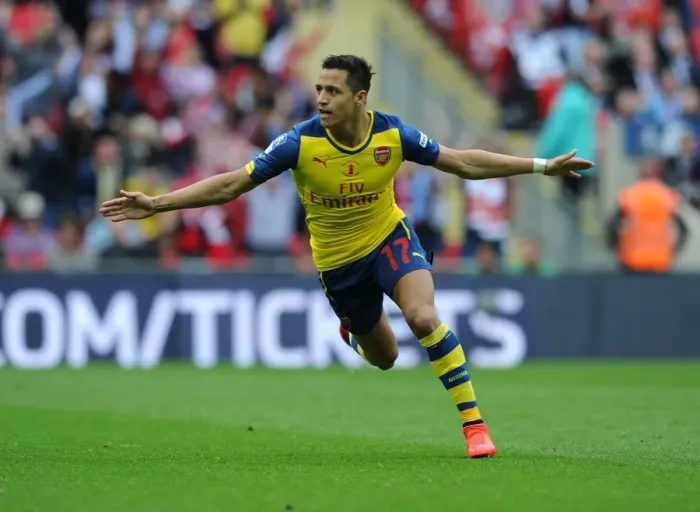 Framed Print : Alexis Sanchez Scores the Decisive Goal: Arsenal's FA Cup Victory over Aston Villa (2015)